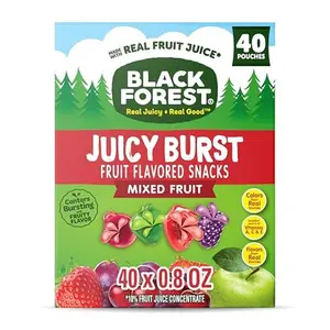 Black Forest, Juicy Burst, Fruit Flavored Snacks, Mixed Fruit Flavors, A Juicy Burst of Natural Flavors, Made with Real Fruit Juice, 0.8 oz 40 ct