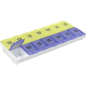 EZY DOSE (14-Day) AM/PM Pill Planner, Medicine Case, Vitamin Organizer Box, 2X-Large Locking Compartments to Secure Prescription Medication and Prevent Accidental Spilling, Color May Vary, BPA Free