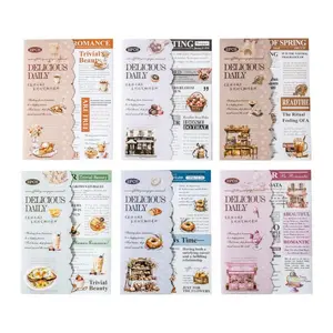 12 pieces of food theme tri fold periodical material sticker white cowhide material retro style DIY decoration base material sticker.