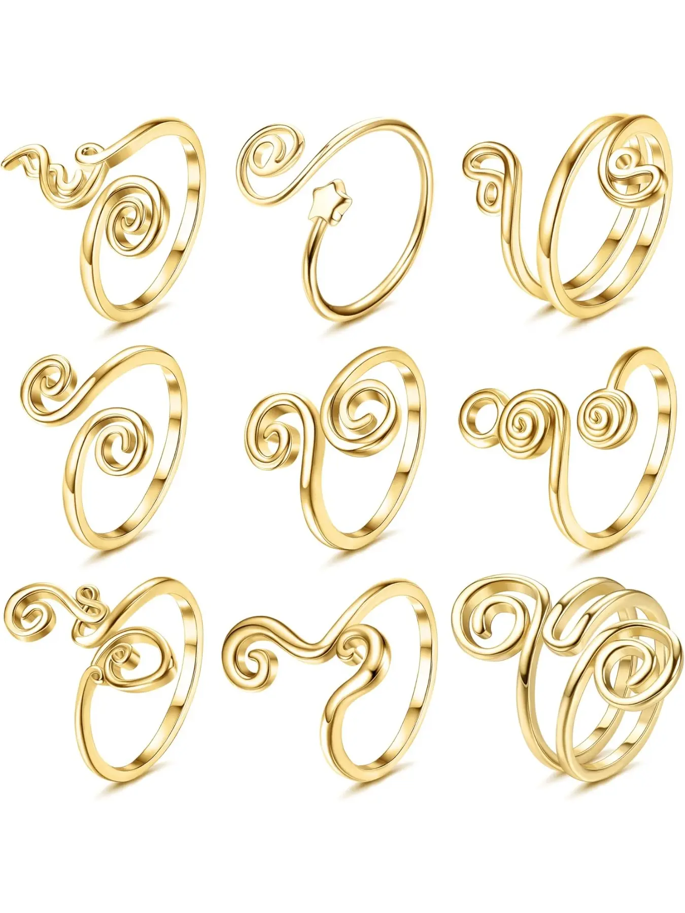 9 Pcs Adjustable Toe Rings for Women Open African Toe Rings Stackable Rings Set Summer Beach Foot Jewelry