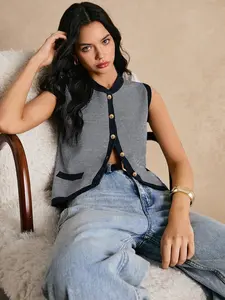Women's Colorblock Striped Button Front Vest, Casual Sleeveless Knitwear for Summer, Fashion Women's Knit Clothing for Daily Wear, Casual Comfy Breathable Sleeveless Vest, Tops