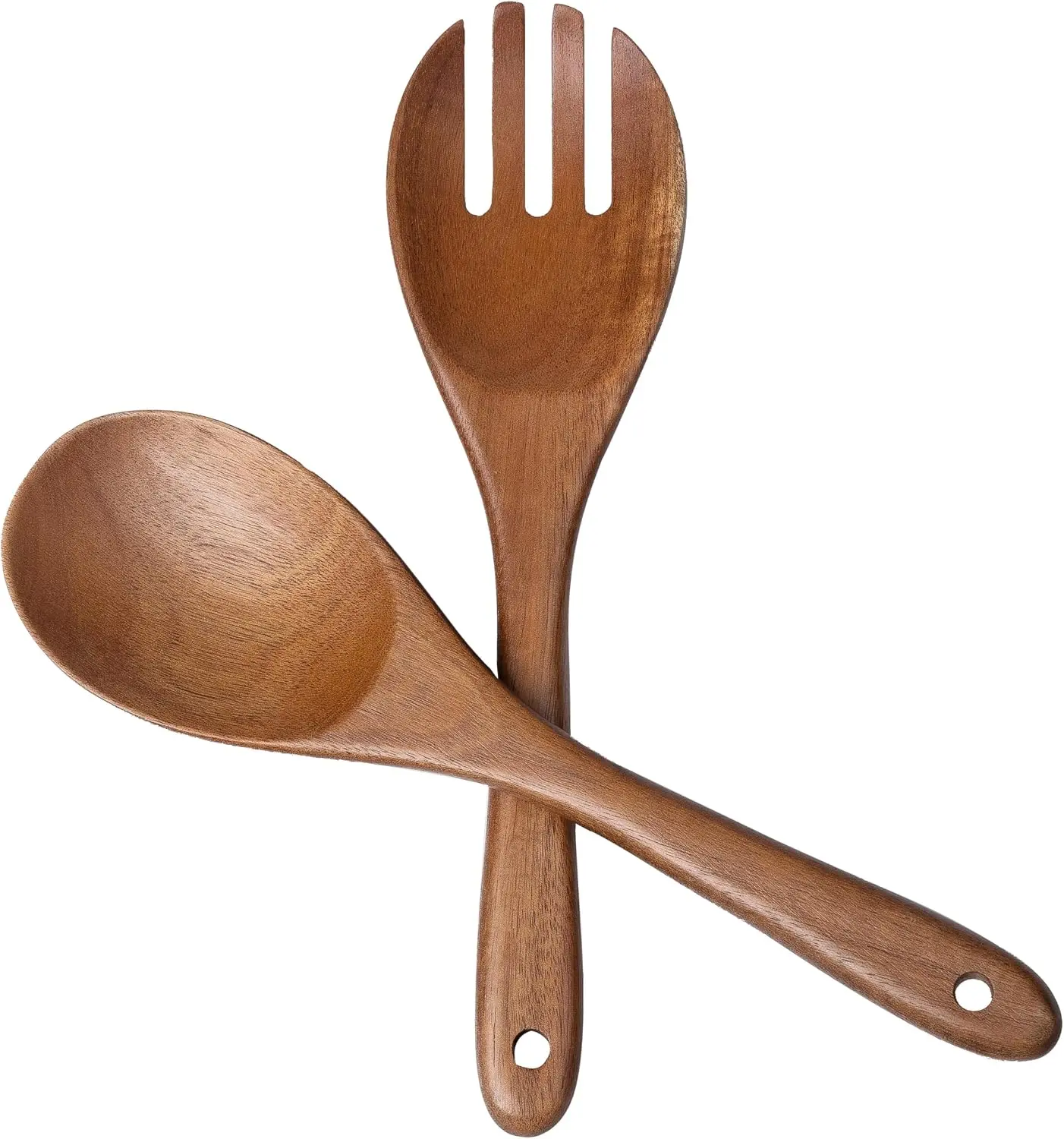 2 pcs Wooden Spoons for Cooking, 10.5 Inch wooden Salad servers of ladle and Fork Set, Acacia Wood Salads Kitchen Serving Utensils Set for Tossing, Mixing and Cooking