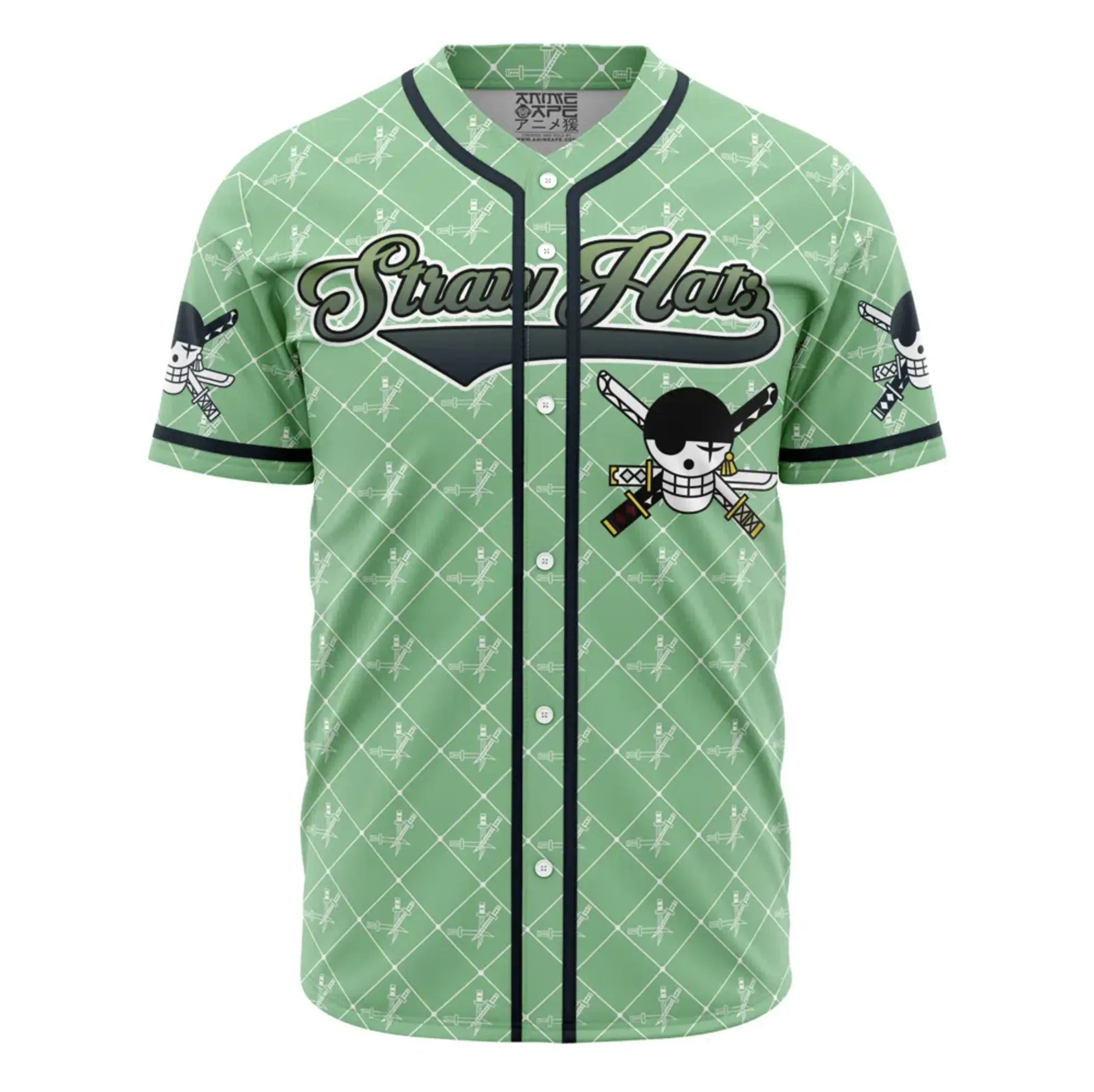 Roronoa Zoro Anime Baseball Jersey, Premium Straw Hat Pirates Button Down Shirt, Lightweight Breathable Mesh Sportswear, Perfect Gift for Otaku, Cosplay, & Manga Fans