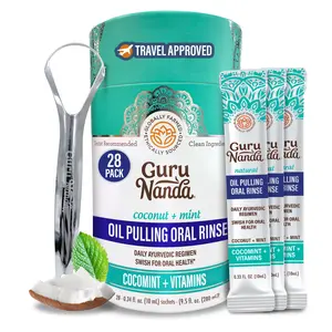 GurunNanda Travel Sachets with Cocomint Oil Pulling and 7 Essential Oil - 28 Count Coconut Oral