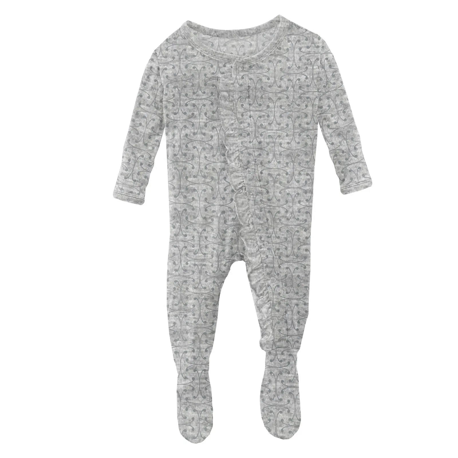 Print Layette Ruffle Footie with Snaps in Road Trip Lattice