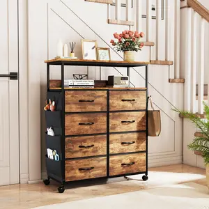 APICIZON 8-Drawer Chest with Adjustable Feet & Castors - Sturdy MDF Top Shelf & Oxford Fabric Drawers - Ideal for Bedroom Home Storage Curio Cabinet Bedside Cabinet