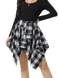 YEWEI INC Women's Fashion Multicolor PlaidPrint Asymmetrical Hem High Waist Skirt,Casual Comfort Elastic Waist Tiered LayerKnee Length Skirt for Summer Going OutStreetwear, Fashionable Trendy Plaid SkirtGalentine's Ideas Gift, WomenswearBottom