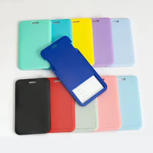 Mix 10pcs Colored Sliding ID Badge Holder - Heavy Duty Hard Plastic Sleeve Secures Work ID, Key Card, Credit Cards for Office, Factory, Hospital & School