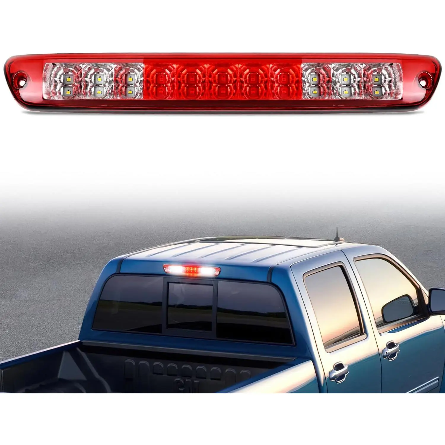 Nilight High-Mount 3rd Brake Light for 2004-2012 Chevy Colorado & GMC Canyon Pickups, 22 Built-in LEDs, Red PC Lens, Tail/Reverse Functions, Brake/Cargo Illumination, 0.1A White Beam, 12V DC, Foam, Plug & Play, Quick Response, Car Lighting, Night Safety,,