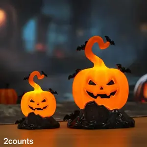 Halloween Pumpkin Lantern Set, 2 Pieces Large and Small, Outdoor Party Decor, Front Door Decoration, Holiday Atmosphere Setup