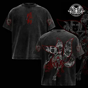 Naruto Kurama Sharingan T-Shirt – Vintage Washed Naruto Inspired Tee, Nine Tails Fox Anime Graphic Shirt,  Soft Cotton Streetwear, Unisex Casual Apparel, Gift for Anime Fans