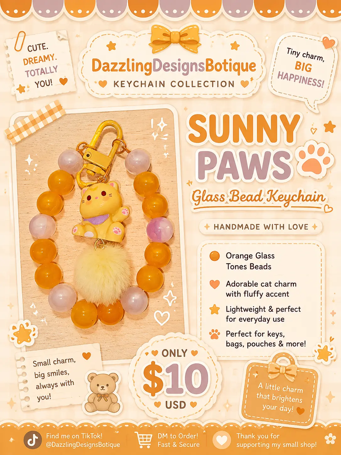 Sunny Paws Glass Bead Keychain