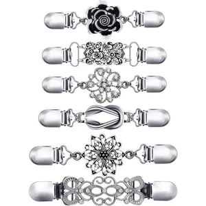 6 Pieces(Multiple sizes) silvery Vintage Shirt Dress Cardigan Clip, Waist Clip for Women, Sweater Shawl Brooch Jacket for Clothing Beauty & Personal Care