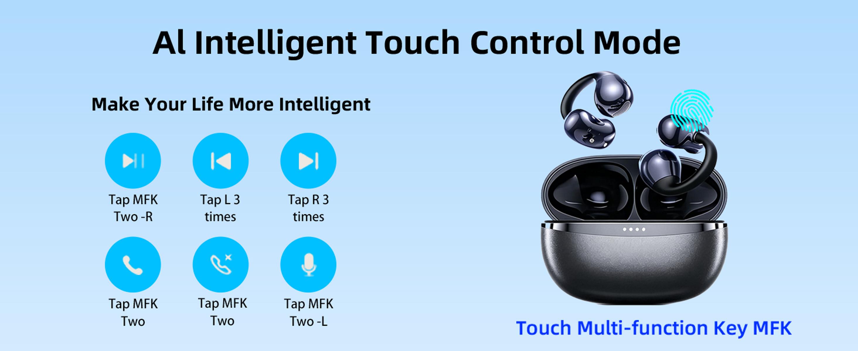 AI True Open Ear Earbuds Wireless Bluetooth Open Ear Headphones, Lightweight Clip on Earbuds 45H Playtime ENC Clip on Headphones, Over Ear Buds with Waterproof Fit Sport, Running, Workout