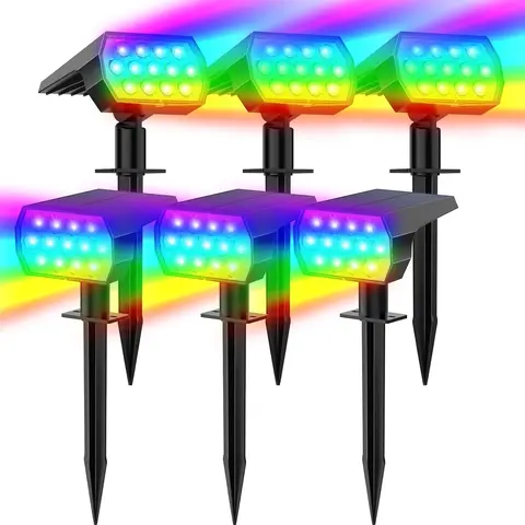 7-Mode RGB LED Solar Color-Changing Spotlights - Illuminated Multicolor Outdoor Yard Lighting, Pathway Glow Fixtures for Lawn/Path Halloween Solar Outdoor Decorative Lighting Projectors