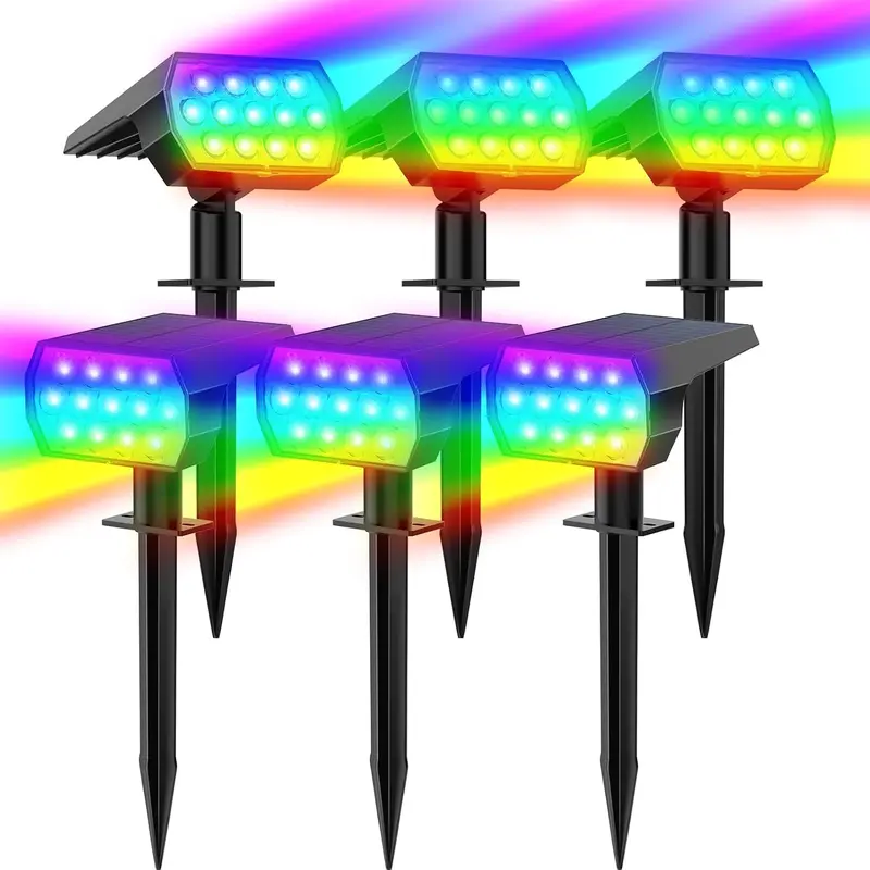 7-Mode RGB LED Solar Color-Changing Spotlights - Illuminated Multicolor Outdoor Yard Lighting, Pathway Glow Fixtures for Lawn/Path Halloween Solar Outdoor Decorative Lighting Projectors