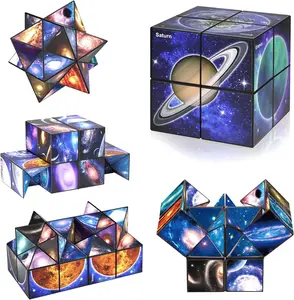 Infinity Cube Toy Galaxy Fidget Sensory Cube for Kids and Adults Stress Relief Anti-Stress 1pc Mini Handheld Desk Toy Autism ADD ADHD Relief Cool Space Design Portable Anxiety Relief Gadget Stocking Stuffer Birthday Gifts for Boys Girls