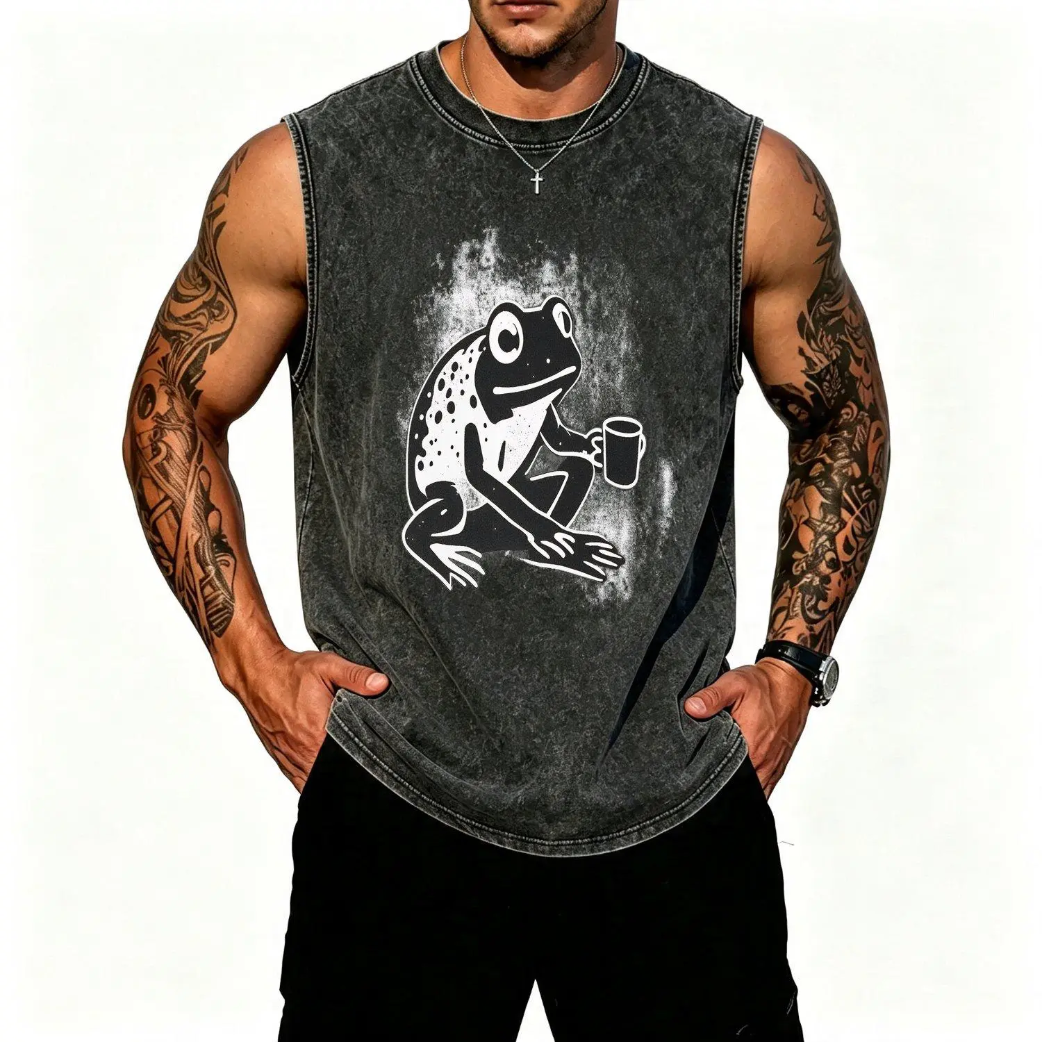 Vest A Frog Design for  Printed Sleeveless Top Style Vest Ideal for Both Indoor and Outdoor Use Urban Fashion Vests Casual Fashion Tops