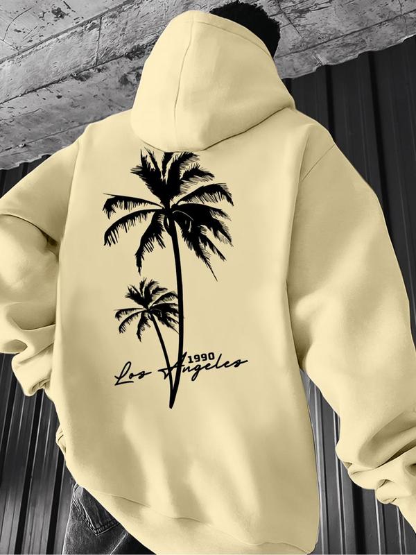 Men's Casual Solid Color Hoodie, Drawstring Pocket Long Sleeve Pullover, Letter Print Streetwear for Fall & Winter