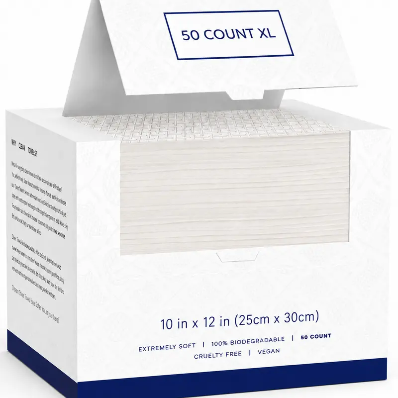 Disposable Soft Cloth Washcloths, 50pcs Boxed Portable Water-Absorbent Skin Friendly Unscented Breathable Multipurpose Bathing Accessory for Home/Bathroom & Outdoor Travel