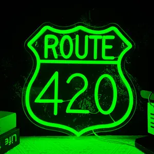 Route 420 Neon Sign, USB Powered Neon Sign, Vintage Wall Mounted Acrylic Light for Bedroom, Game Room, Party & Night Club Decor