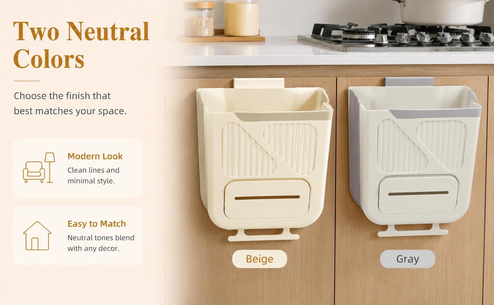 Foldable Wall-Mounted Kitchen Trash Can, Hanging Garbage Bin for Cabinets, Space-Saving Kitchen Accessory, No-Install Household Trash Can for Kitchen Large Capacity Tilt Out