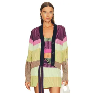 JONATHAN SIMKHAI Safford Cashmere Cardigan in Lime Multi