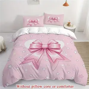 3-piece bedding set (1 duvet cover+2 pillowcases, excluding duvet core), decorated with bow and rose flowers, romantic star pattern, soft and comfortable, suitable for bedrooms and dormitories, a choice for family gifts, Decorative Bedding Set