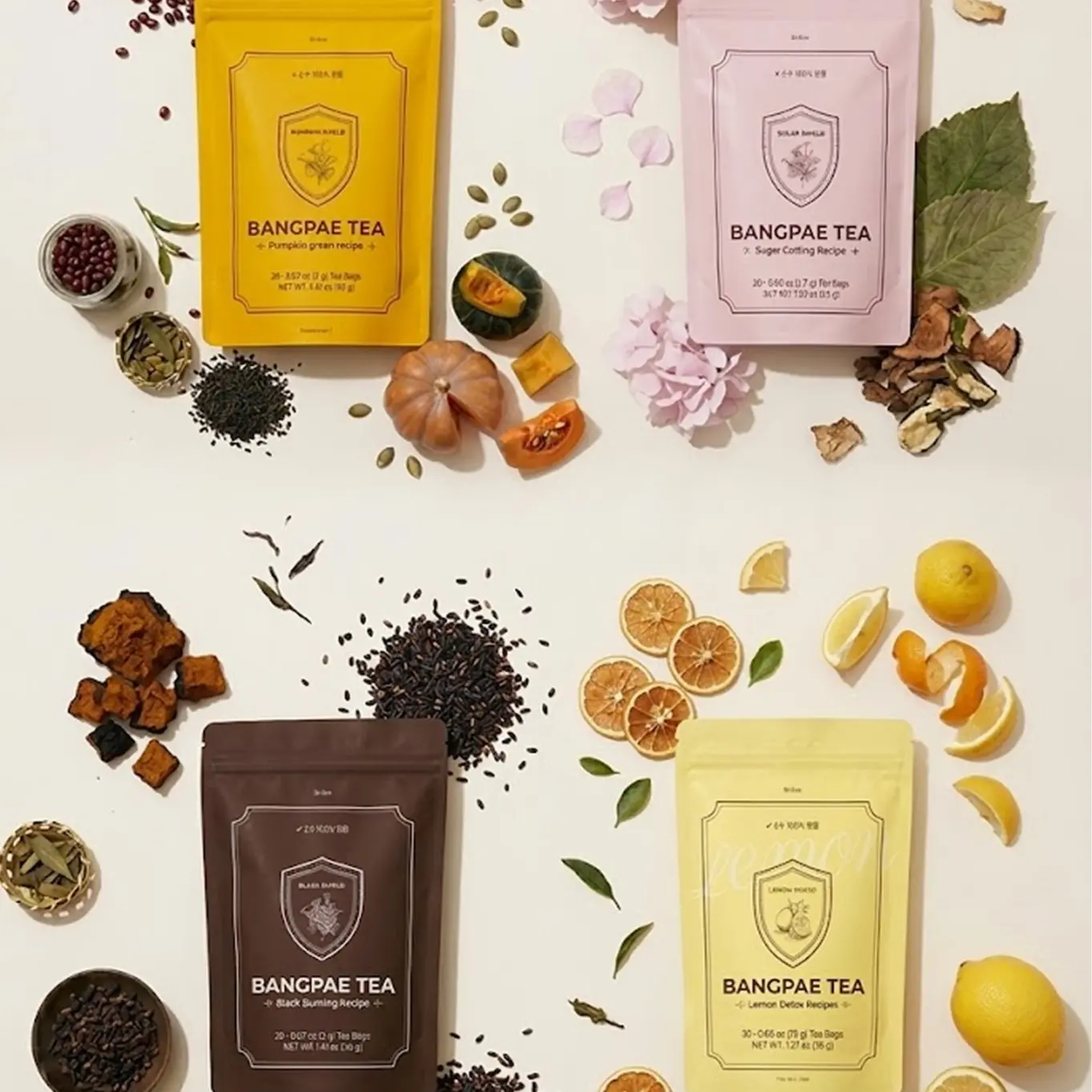 Dr.Eve BANGPAE TEA Family Pack - 4 Variety Set (Sugar Cutting, Pumpkin Green, Black Burning, Lemon Detox)