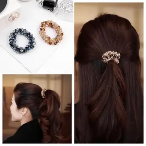 1 pcs Korean-style fashion water-crystal hair tie, simple string bead headband, back-of-the-head hair tie, elastic hair band, high-elasticity head accessory
