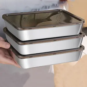3pcs Stainless Steel Food Storage Containers, Meal Prep Containers, Kitchen Tray with Lids, Oven Plate, Durable & Leak-Proof Design, Stackable Lunch Container