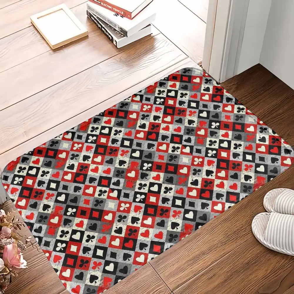 Summerwins Poker Suit Print Indoor Home Decor Rug - Oval Mat, Non-Slip Soft Surface, Durable, Easy to Clean, Ideal for Living Room, Bathroom, Home Decor Rugs, Playing Card Pattern