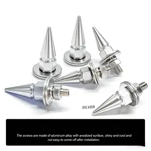 4 PCS Spikes License Plate Screws for Car, Anti Theft Spike Shape Aluminum Car Plate Frame Fastenings Bolt, Cool Licence Plate Screw Set for Car Truck Motorcycle, Car Accessories (Silver)