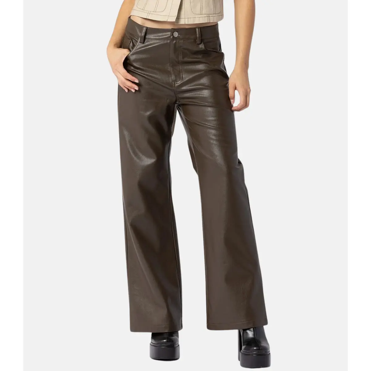 Brown Bootcut Leather Pants for Women