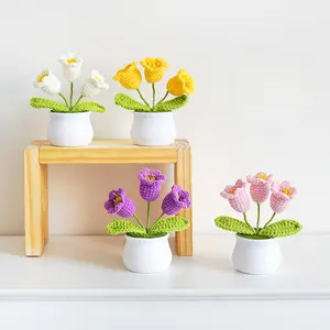 Artificial Flower Potted Plant, Handmade Crochet Lily Of The Valley Potted Plant, Decorative Plant for Home Living Room Bedroom Dining Room, Fake Indoor Plants, Decorative Desk Plant