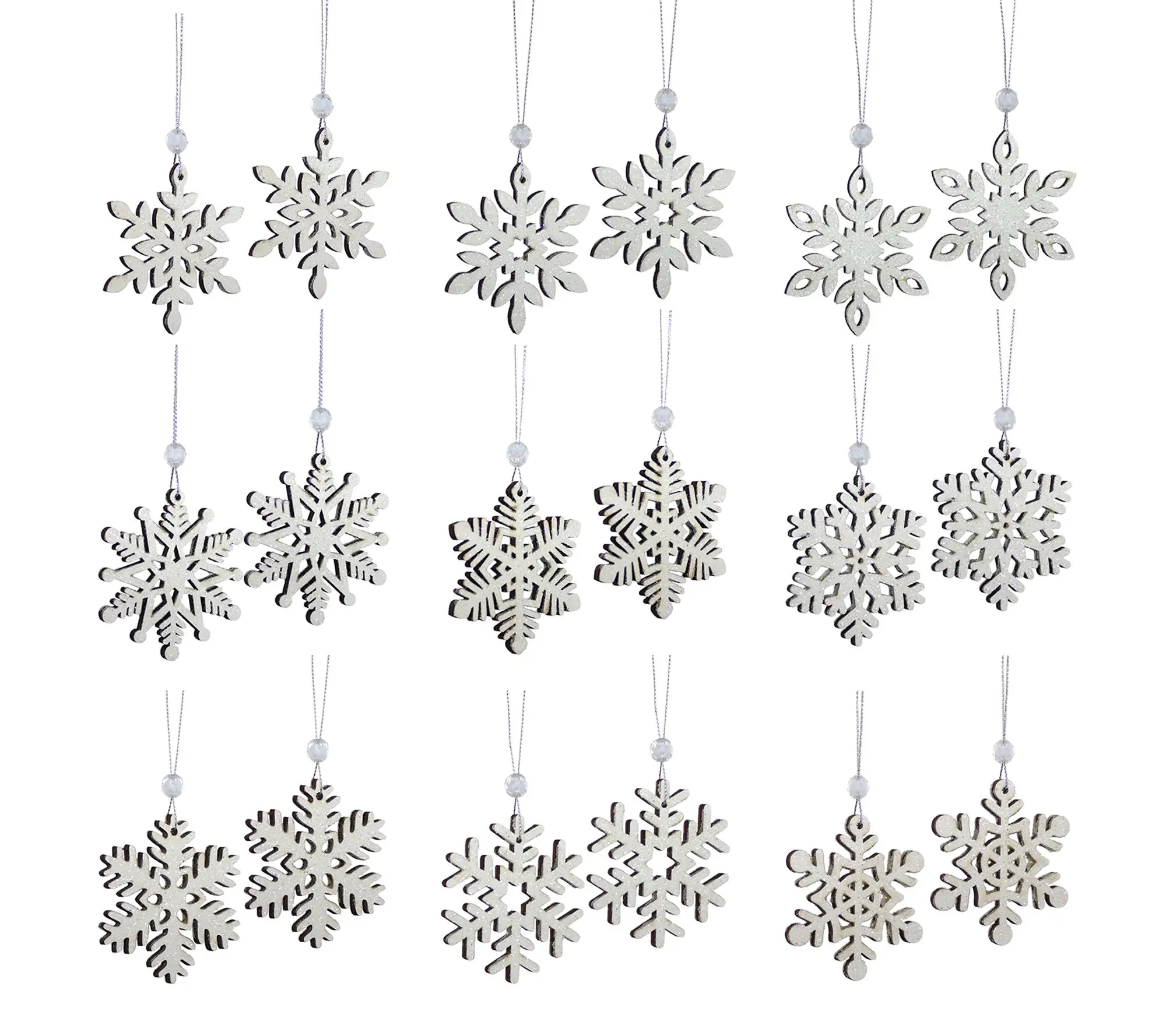 Melrose Wooden Mini Snowflake Ornament (Set of18)