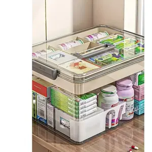 1pc Medicine Storage Box With Handles & Multi-layer, Large Capacity Plastic Pills Box, Household Portable Medical Storage Box For Sundries, Household Storage Organizer For Bedroom, Bathroom, Office, Desk