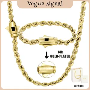 14K Gold Plated Rope Chain Necklace for Men Women,Twisted Rope Chain, Hip Hop Jewelry, Waterproof & Tarnish Resistant, Dainty Gold-Plated Chain for Everyday Wear, Gift for Him Her