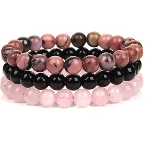 3Pcs 8mm Beaded Bracelets for Women Men Healing Stone Bracelet Stretch Round Beaded Elastic Bracelets Unisex Jewelry Gifts