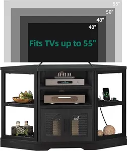 Yitahome Corner TV Stand for TVs up to 55/50 Inch with Power Outlet, Modern Farmhouse Entertainment Center, Wood TV Media Console with Storage Cabinets Shelves for Living Room, 47" Black