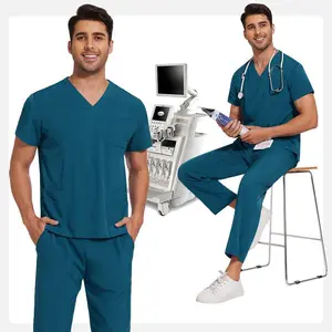 Scrubs Uniform Men Workwear Lab Work Clothes Uniforms Health Service Nursing Uniforms Short Sleeve V-neck Scrubs Tops+Pants Suit