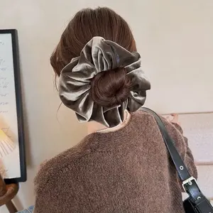 4pcs velvet scrunchies set, soft plush fabric, rich color tones, vintage aesthetic, large size, non-slip hold, elegant hair ties, daily wear accessory, premium quality, gentle on hair[009] Wispy