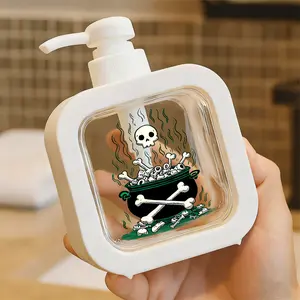 Eerie Cartoon Black Pump Dispenser with Skull & Bones Design - Refillable Plastic Soap/Lotion Dispenser for Bathroom & Kitchen - Perfect for Halloween Decor!