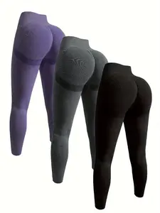 3-Pack Women's High-Waist Seamless Butt-Lift Yoga Pants - Ultra-Soft, , and Stretchy Nylon Fabric for Comfortable Fitness and Casual Wear - Hand Washable, Solid Color, and Full-Length Base Layer Design Tights legging