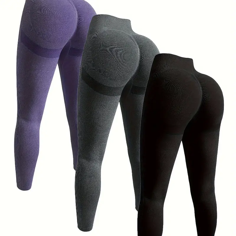 Women's 3-Pack High-Waist Seamless Butt-Lift Tights - Ultra-Soft Breathable Nylon, Hand-Washable Solid Color Full-Length, Clean-Style Athleisure Base Layer Clothing for Women, Workout, Gym