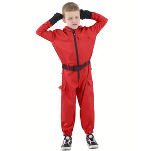 Halloween Bright Red Game Soldier for Children, Suitable for Boys And Girls, Includes Clown Outfit, Jumpsuit, Gloves, And Belt in a Three-Piece Set