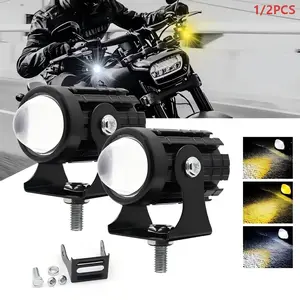 FCCEMC 1pc 12V Mini Motorcycle Driving Light LED Projector Lens Headlight Spotlight Lighting ATV Scooter Dual Color Super Bright Fog Light Motorcycle Headlights