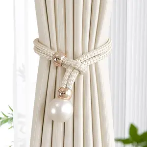 French Curtain Tiebacks with Faux Pearl Decor, Convenient Curtains Tieback Holders, Home Bedroom Office Decoration, Interior Decoration Accessories, Set of 2