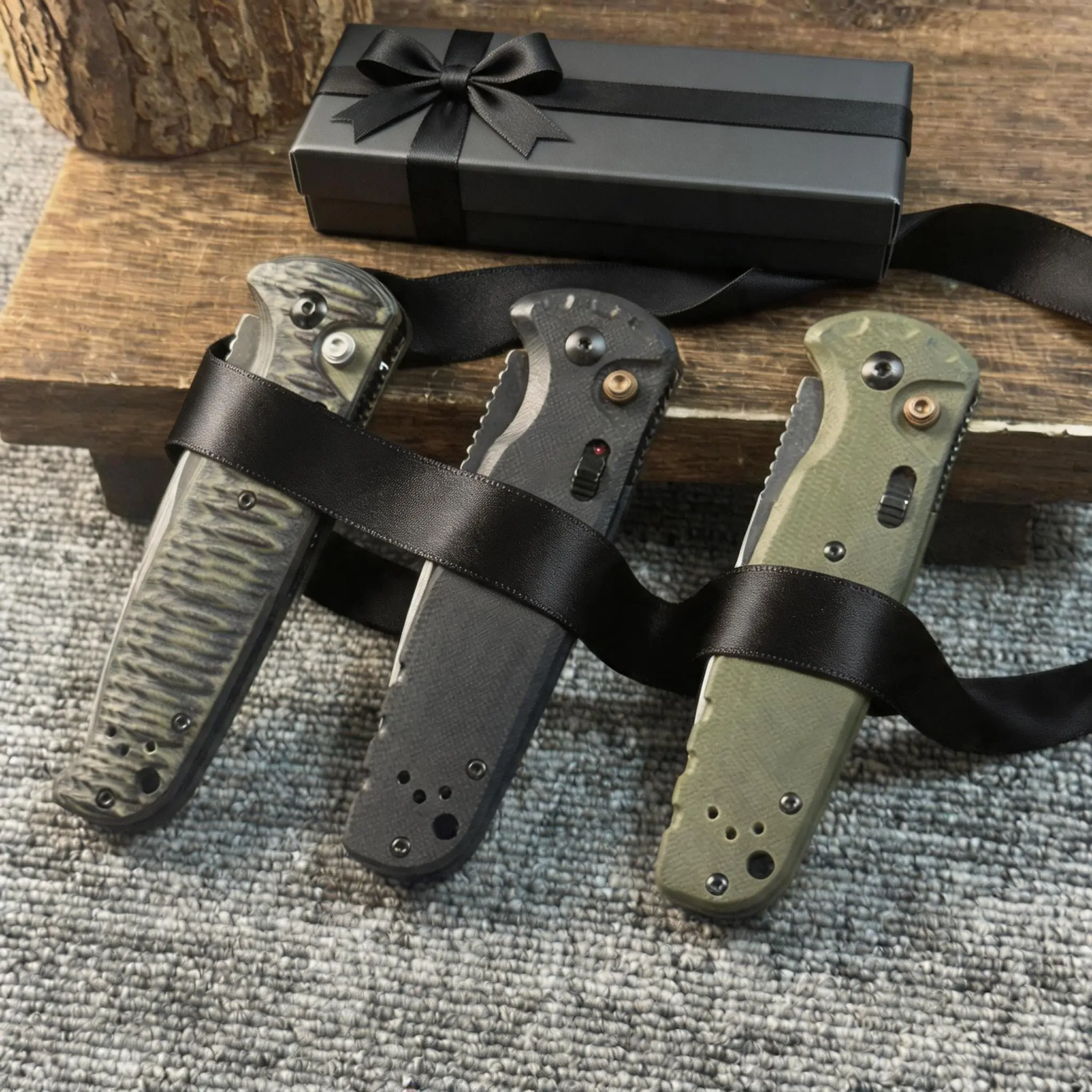 4300BK D2 Battlewash Blade Tactical Knife with G10 Handle & Button Lock, High-End Survival Supplies for Camping & Hiking, Neck Knife Gift Set, Tactical Knives