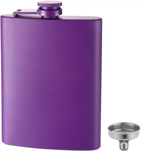 Flask for  Matte Purple 8 Oz 18/8 Stainless Steel Leakproof with Funnel, Never-Lose Cap Flask